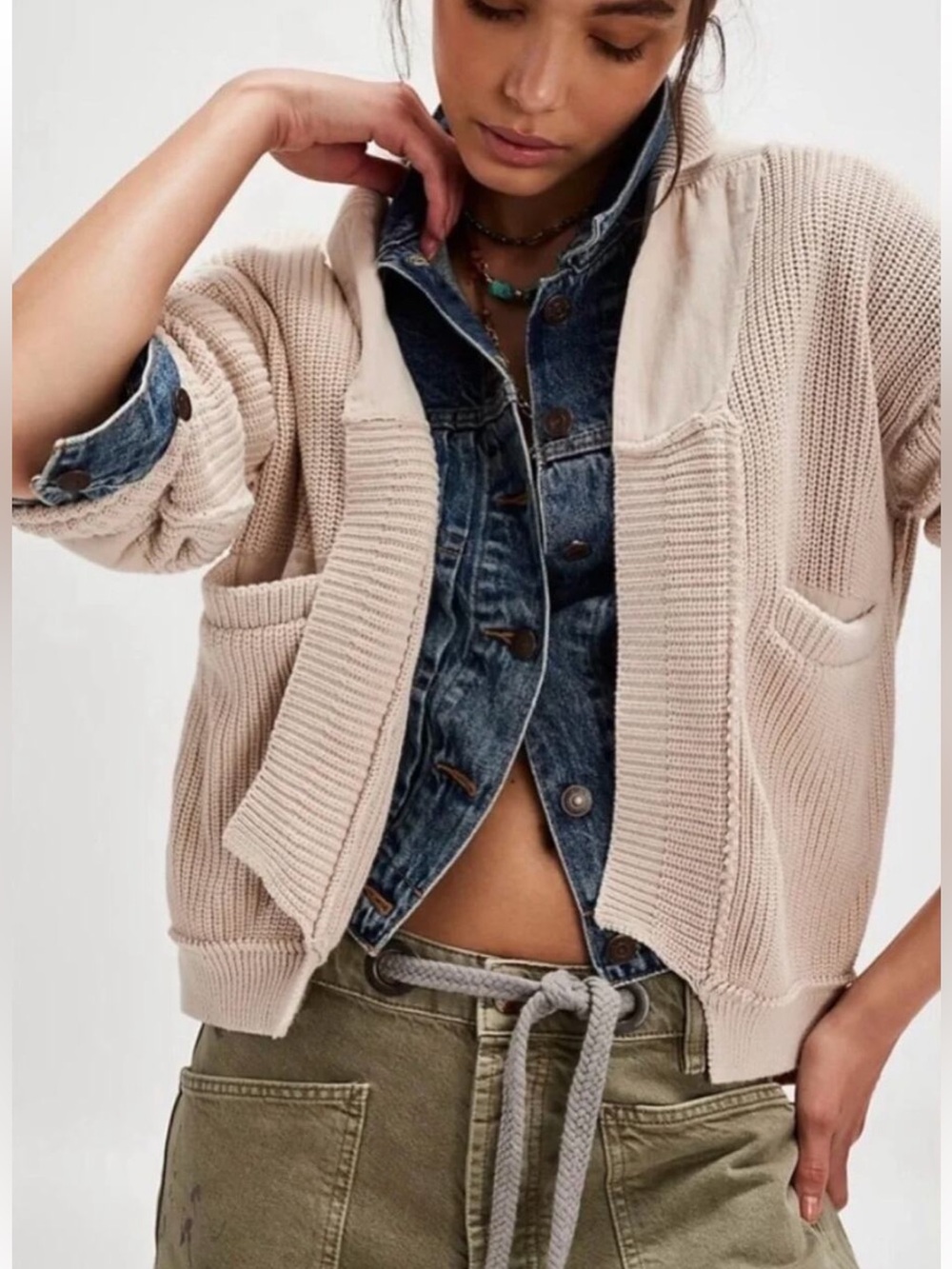 FREE PEOPLE WORN THRU SURPLUS CARDI NWT